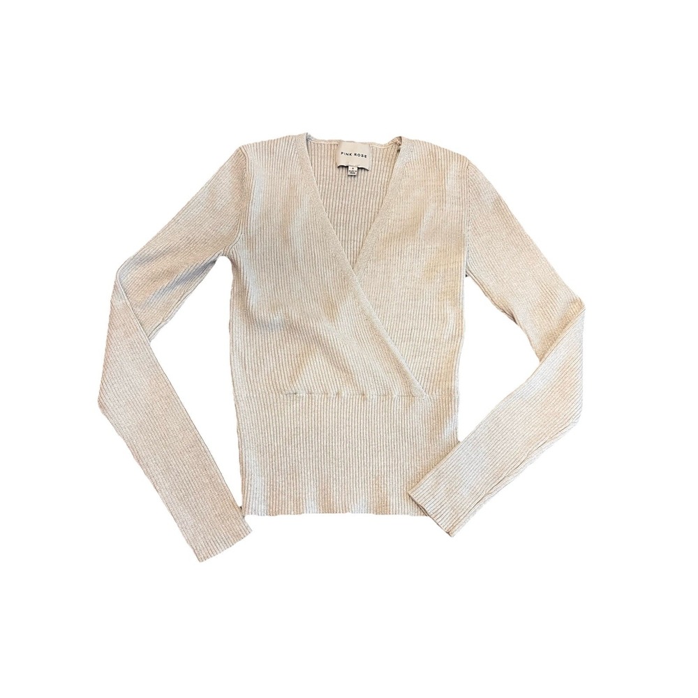 Y2K Bella Ribbed Wrap Sweater Top Cream Balletcore Coquette Women S